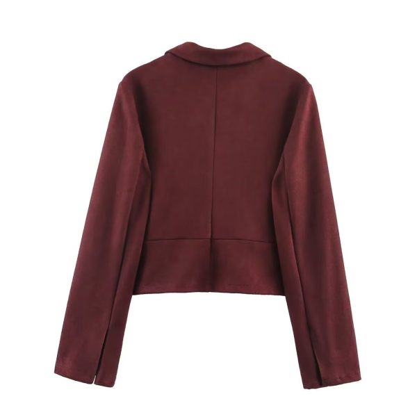 Women's collar long sleeved suede textured suit jacket - Image 2