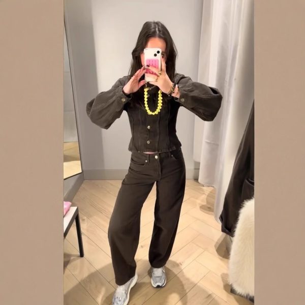 Women's Fashion Retro Fitted Single Breasted Denim Suit with Wide Leg Pants - Image 4