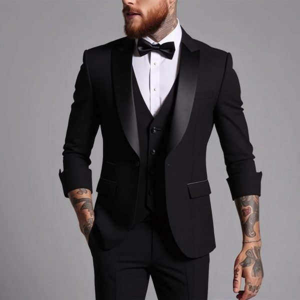 Men's Business Suit Three-Piece Set Double Vent Tuxedo Set - Image 7