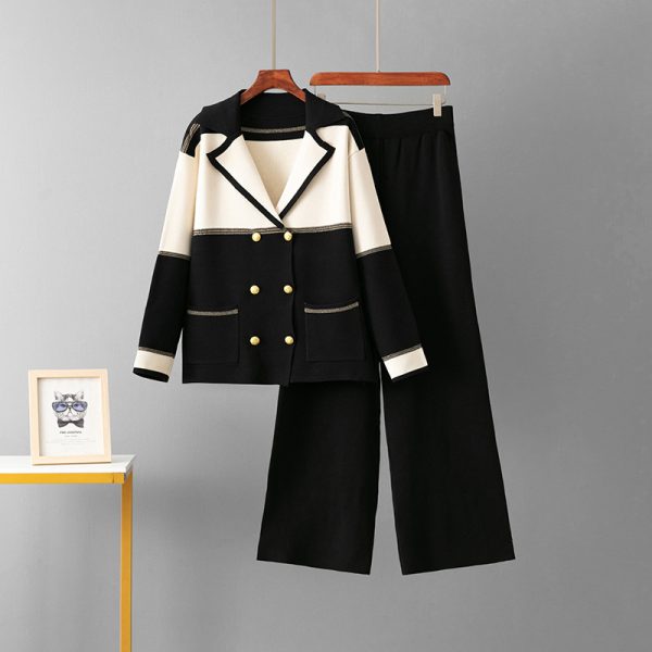 Two breasted suit top, sporty wide leg pants, two-piece set for women - Image 7