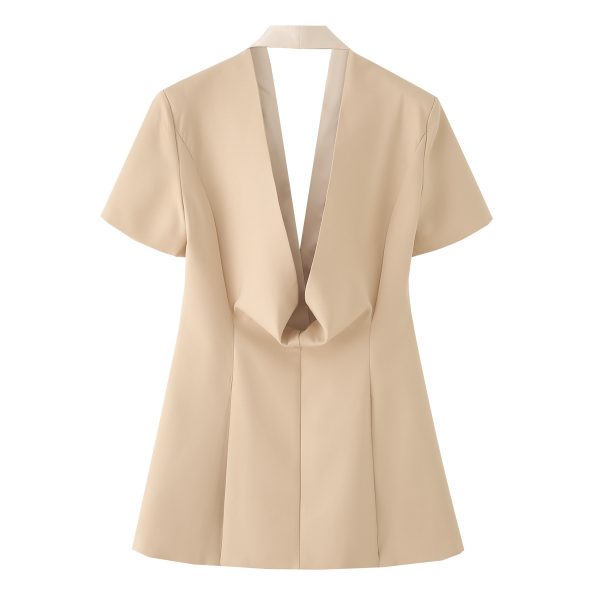 Color blocked lapel short sleeved backless suit jacket for women - Image 2