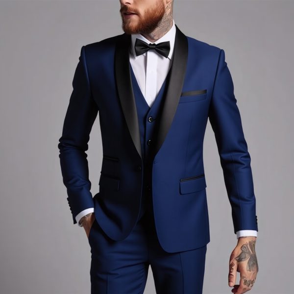 Men's Business Suit Three-Piece Set Double Vent Tuxedo Set - Image 14