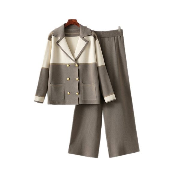 Two breasted suit top, sporty wide leg pants, two-piece set for women