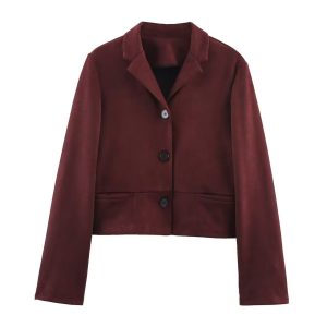 Women's collar long sleeved suede textured suit jacket