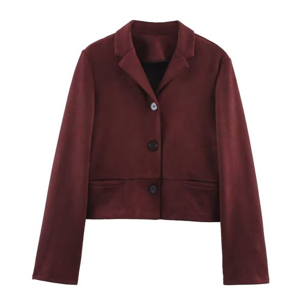 Women's collar long sleeved suede textured suit jacket