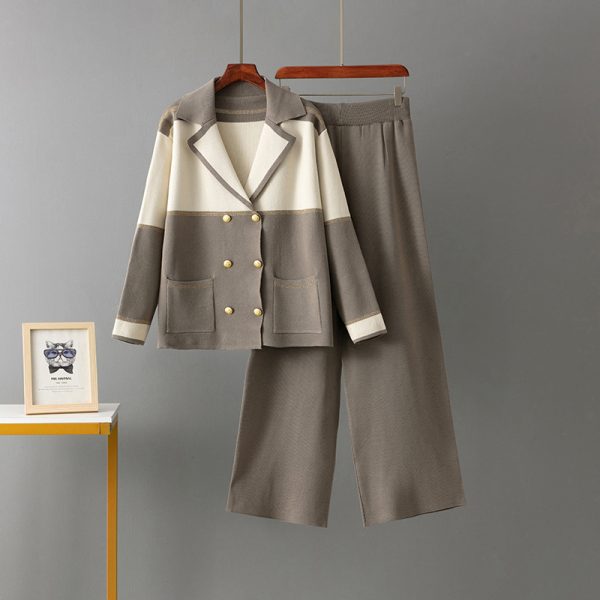 Two breasted suit top, sporty wide leg pants, two-piece set for women - Image 6
