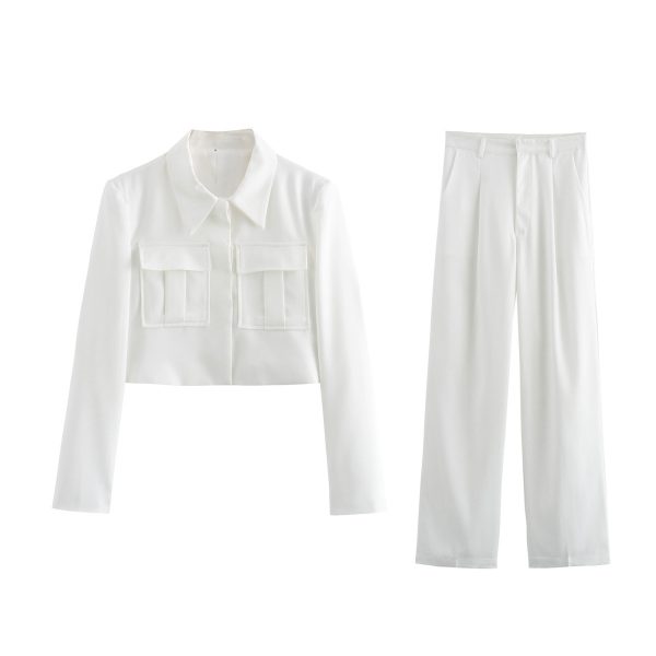 Women's Fashion Short Jacket Suit with Long Pants - Image 3