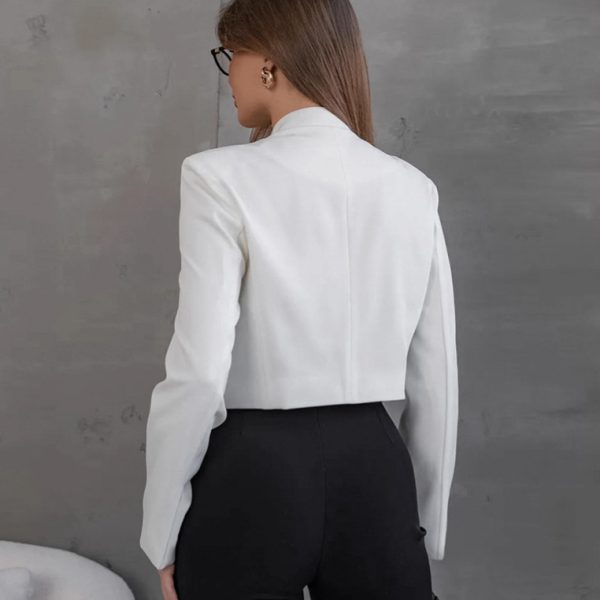 Women's Cross-border Solid Color Stand Collar Long Sleeve Short Blazer High-end Versatile Simple Suit Jacket - Image 2