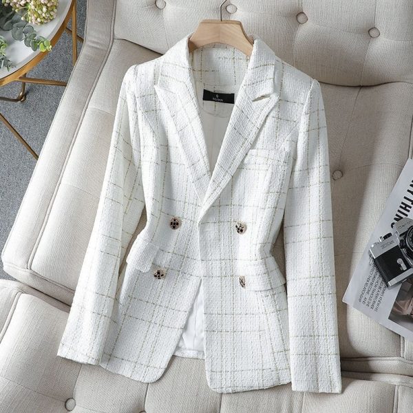 Elegant White Blazer New Design Stylish Suit Top with Alloy Buttons - Image 2