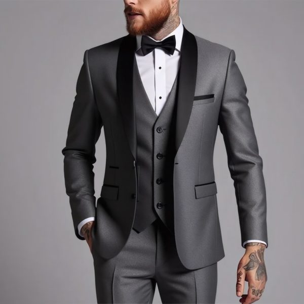 Men's Business Suit Three-Piece Set Double Vent Tuxedo Set - Image 11
