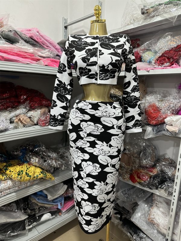 Floral Print Short Long Sleeve Top + Fashion Slim Skirt Suit Dress - Image 6