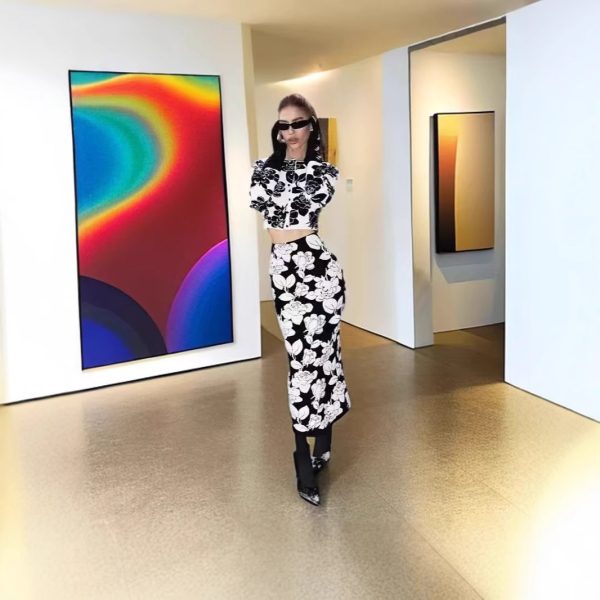 Floral Print Short Long Sleeve Top + Fashion Slim Skirt Suit Dress - Image 5