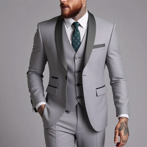 Men's Business Suit Three-Piece Set Double Vent Tuxedo Set - Image 10