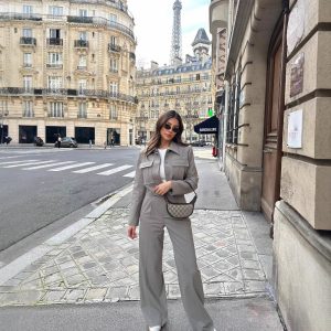 Women's Fashion Short Jacket Suit with Long Pants