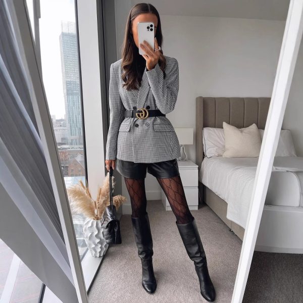 Women's Fashion Two-color Houndstooth Suit Jacket