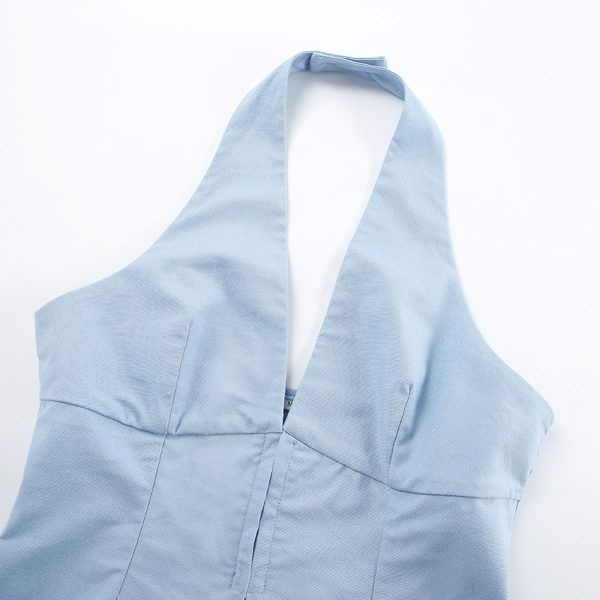 Commuter Off-the-Shoulder V-Neck Vest and Long Pants Two-Piece Set Design Cotton Linen Sleeveless Tank Top Suit - Image 7
