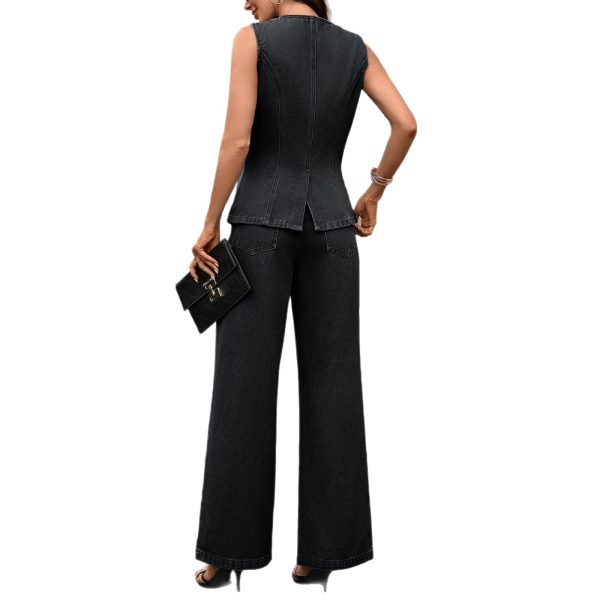 Women's Autumn New Washed Fashion Elegant Denim Sleeveless Suit - Image 5