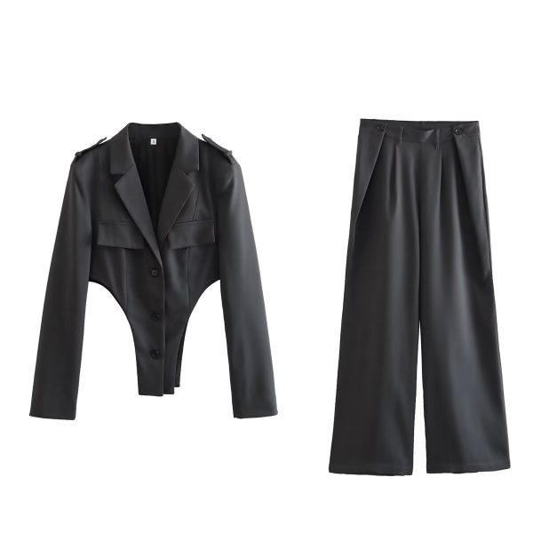 Hollow Out Blazer Top + Suit Pants for Women - Image 3