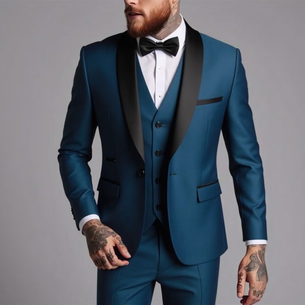 Men's Business Suit Three-Piece Set Double Vent Tuxedo Set - Image 13