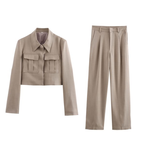 Women's Fashion Short Jacket Suit with Long Pants - Image 4