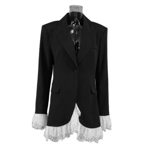 Vintage Style Black Blazer  Elegant Office Loose Fit Structured Suit Jacket High-End Women's Clothing
