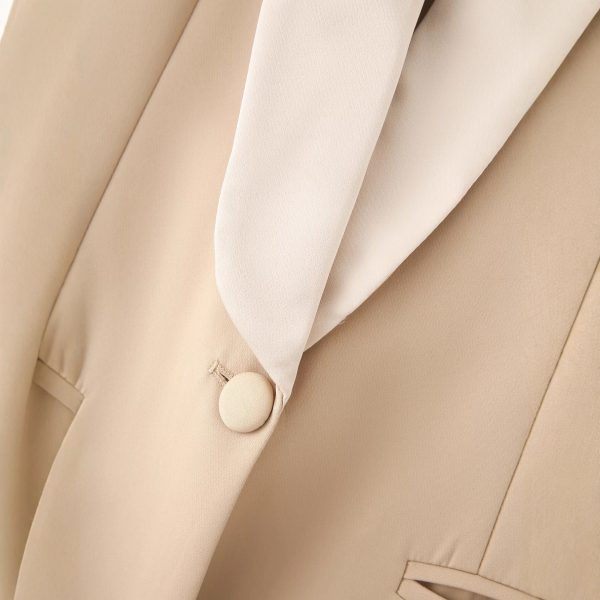 Color blocked lapel short sleeved backless suit jacket for women - Image 3