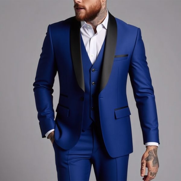 Men's Business Suit Three-Piece Set Double Vent Tuxedo Set - Image 12