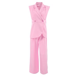 Commuting Pink Suit Vest and Long Pants Two-Piece Set for Women Autumn  Professional Workwear Set