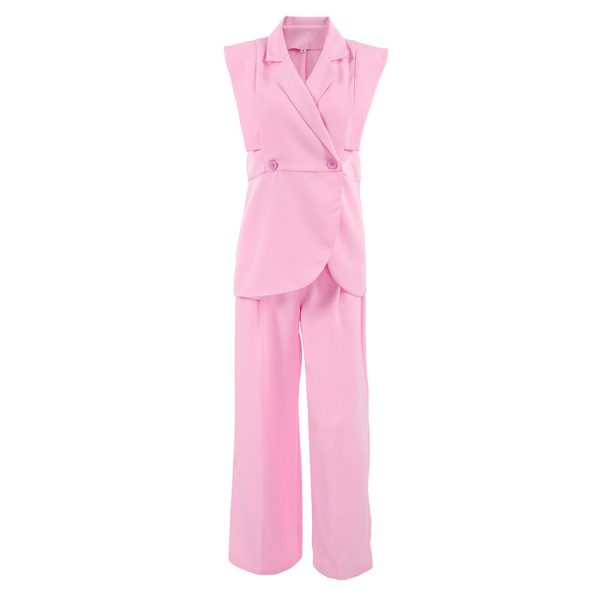 Commuting Pink Suit Vest and Long Pants Two-Piece Set for Women Autumn  Professional Workwear Set