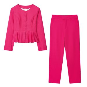 Women's Fashion Linen Short Skirt Suit Jacket + High-waisted Slim Pants Set