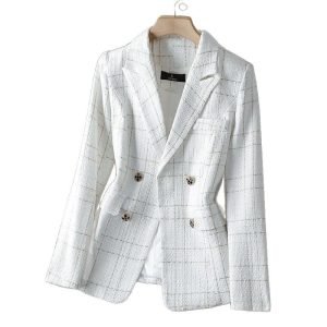 Elegant White Blazer New Design Stylish Suit Top with Alloy Buttons