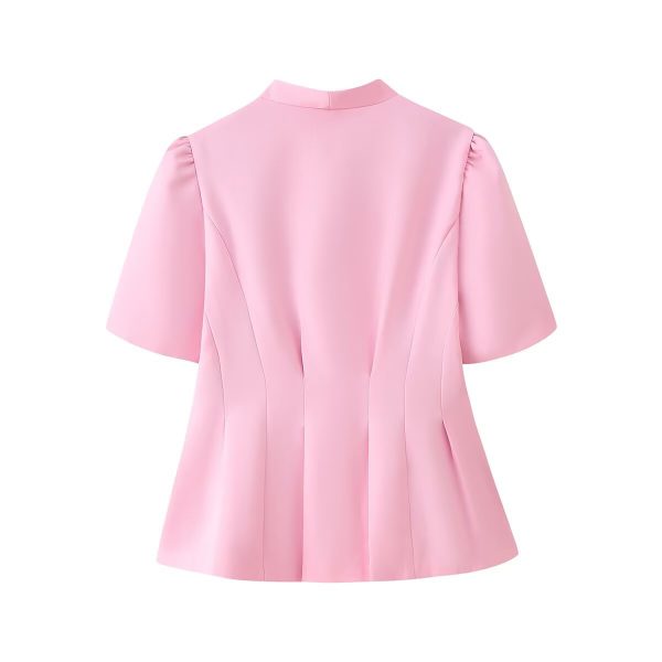 3D floral decoration V-neck short sleeved waist cinched suit jacket - Image 4